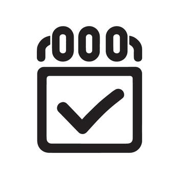 Calendar with Check Mark Symbolizing Task Completion and Time Management in Black Silhouette vector