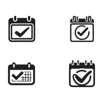 Calendar Icons with Check Marks in Black Silhouette Style Representing Scheduled Events and Task Completion for Business and Personal Use silhouette vector