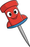 Red push pin with smiling face and sharp needle in playful style perfect for fun office scenes vector