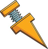 Yellow push pin with metallic twist and sharp tip rendered in stylized cartoon art for office concept vector