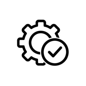 Gear with a check mark inside a circle signifying successful operation or completion vector