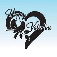Happy valentine's day card with birds on a branch. vector
