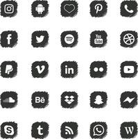 25 Scribbled Black Social Media Icons Pack vector