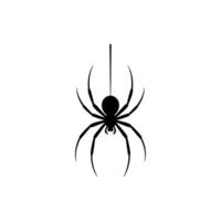 Black Silhouette of a Spider Dangling From a Single Strand on a White Background vector