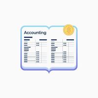 Open accounting book with financial data and golden coin vector