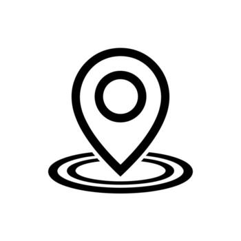 Simple black location pin icon with concentric circles indicating a point on a map vector