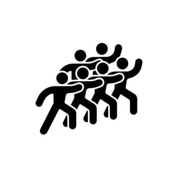 Row of Stick Figures Running Together with Arms Moving Forward in a Team Race Event vector