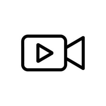 sencillo negro contorno icono de un cámara con un jugar botón dentro un redondeado rectángulo vector