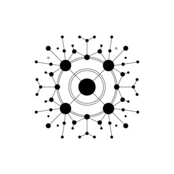 geométrico diseño presentando concéntrico círculos y derivación líneas con circular puntos finales, moderno y minimalista estético vector