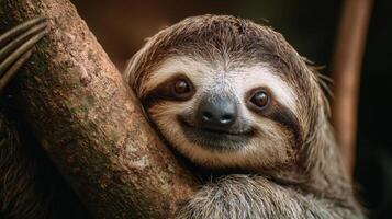 Sloth Adoring Tree Branch in a Warm Rainforest Setting, Perfect for Nature Lovers and Wildlife Enthusiasts photo
