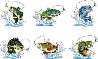 Colorful jumping fish illustrations vector