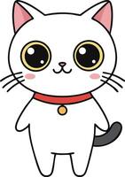 Cute white cat with big eyes and pink ears wearing red collar illustration for pet and animal design vector