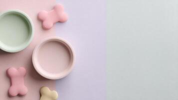 Mockup Pet Brand Banner Showcasing Pastel Bowl and Bone Shapes With Open Area for Text and Branding Elements photo