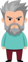 Angry older man with gray hair and beard wearing turquoise sweater and maroon pants illustration vector