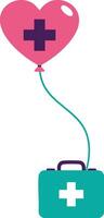 Heart shaped balloon with medical cross and first aid kit symbol illustration for healthcare and emergency concepts vector