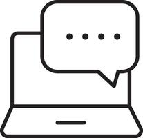 Laptop chat bubble communication technology digital online message icon outline simple modern minimal black white interface web internet device symbol connection conversation computer screen vector