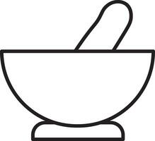 Mortar pestle icon, black outline, simple kitchen utensil illustration, used for grinding herbs and spices, traditional tool, minimal design, isolated on transparency background vector
