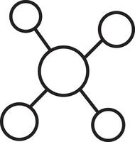 Molecule icon black outline central circle with four connected outer circles simple science symbol isolated on transparency background minimalistic clean modern abstract conceptual design vector