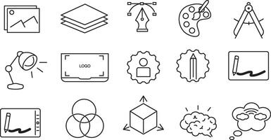 A set of icons that include a pencil, a camera, a book, a pencil sharpener vector