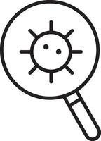 Magnifying glass with virus icon black outline symbolizing virus detection search analysis and medical research simple line art isolated on transparency background vector