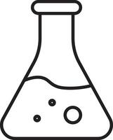 Laboratory flask science chemistry experiment glassware liquid transparent outline education research and curiosity are represented this simple line art illustration of laboratory flask filled vector