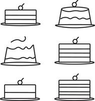 Cake dessert sweet slice cherry outline icon pastry bakery celebration minimal illustration food line drawing simple graphic treat delicious party birthday black white design decoration vector