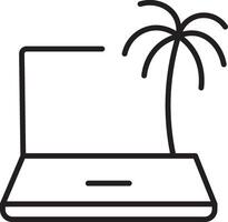 Laptop palm tree outline minimal vacation travel remote work tropical digital nomad summer. minimal outline illustration shows laptop and palm tree symbolizing remote work and vacation tropical vector
