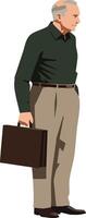 Elderly man holding briefcase standing in thoughtful pose illustration of senior professional person vector
