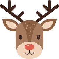 Cute brown reindeer head with antlers and red nose illustration for holiday designs and winter themes vector