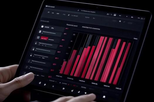A person holding an ipad with a graph on it photo