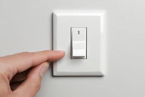 A person is turning a light switch on and off photo