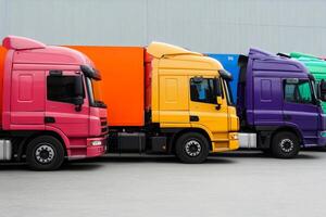 A row of trucks in a parking lot photo