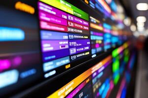 A close up of a large screen with many different colored buttons photo