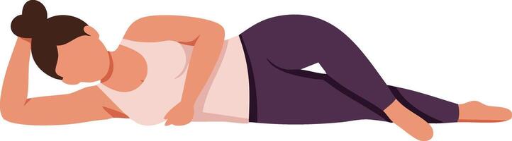 Woman lying on side resting with casual posture in purple pants and light pink top illustration vector
