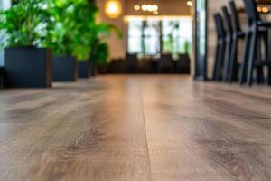 A close up of a wooden floor in a restaurant photo