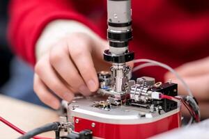 A person is working on a small device photo
