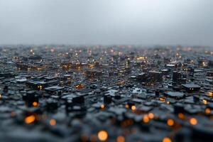 A city with lights on the ground in the fog photo