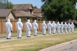 A group of people in white suits photo