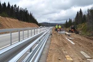 A construction crew working on a highway photo