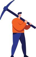 Man holding pickaxe ready for mining or digging work in casual clothing illustration vector