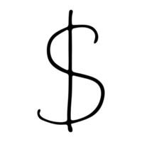 Hand drawn dollar currency symbol. Brush stroke doodle. Single element for design twenty-nine vector