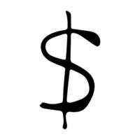 Hand drawn dollar currency symbol. Brush stroke doodle. Single element for design thirty-one vector