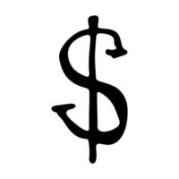 twenty-six Hand drawn dollar currency symbol. Brush stroke doodle. Single element for design vector