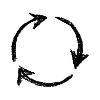 twenty two Hand drawn recycle arrow icon Recycling resources symbol Reuse of materials, zero waste, green environment, saving the planet vector