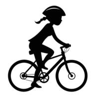 Silhouette of a girl riding a bicycle wearing a helmet vector