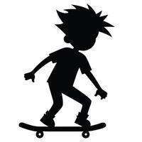 Black silhouette of a boy with spiky hair on a skateboard vector