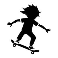 Black silhouette of a boy on a skateboard skateboarding vector