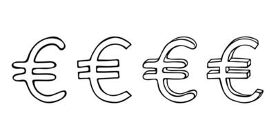 twenty-three Hand drawn euro currency symbol set Brush stroke doodle Single element for design vector
