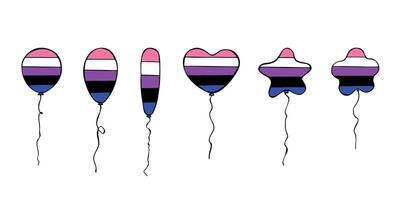 Set of colorful flying balloon Gender fluid pride flag Happy pride day LGBTQIA community Pride Month hand drawn doodle for posters, stickers, logo, cards vector