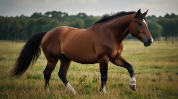 Horse in a field at dawn photo